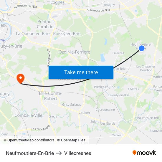 Neufmoutiers-En-Brie to Villecresnes map