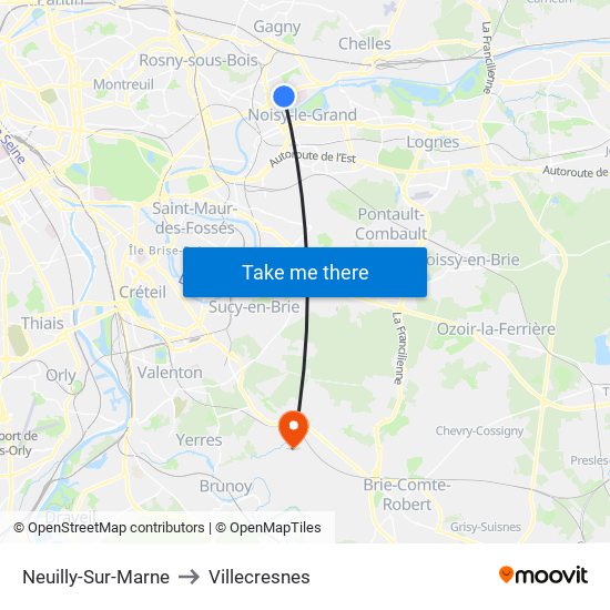 Neuilly-Sur-Marne to Villecresnes map
