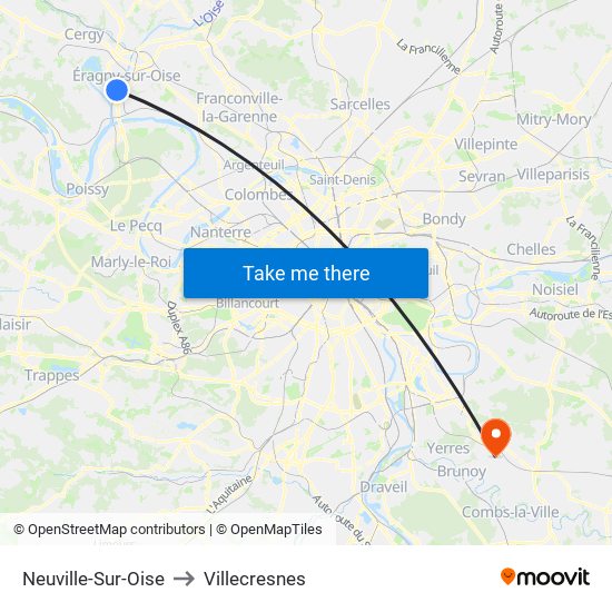 Neuville-Sur-Oise to Villecresnes map