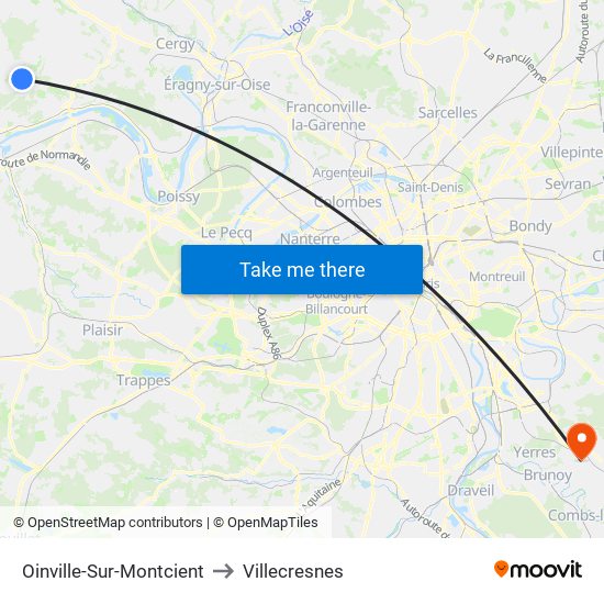 Oinville-Sur-Montcient to Villecresnes map