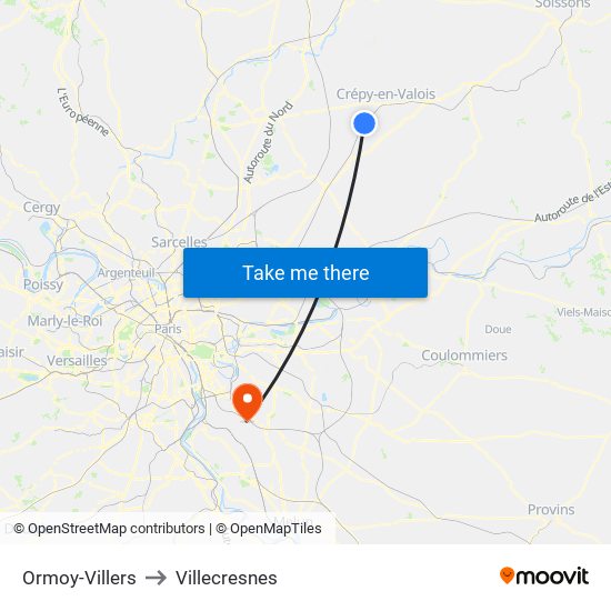 Ormoy-Villers to Villecresnes map
