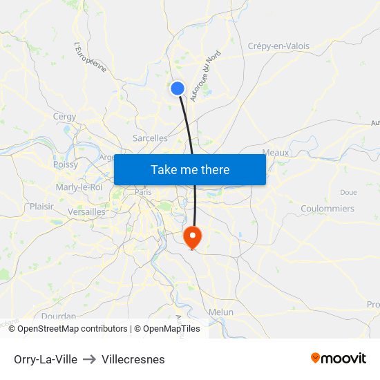 Orry-La-Ville to Villecresnes map