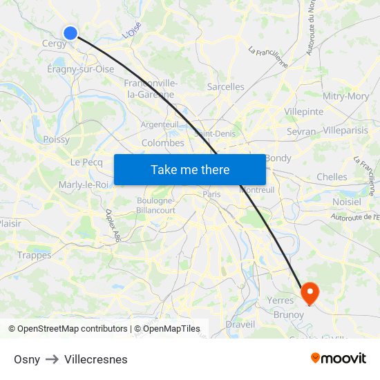 Osny to Villecresnes map