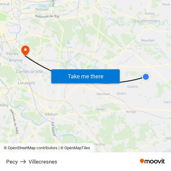 Pecy to Villecresnes map