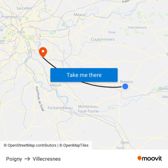 Poigny to Villecresnes map