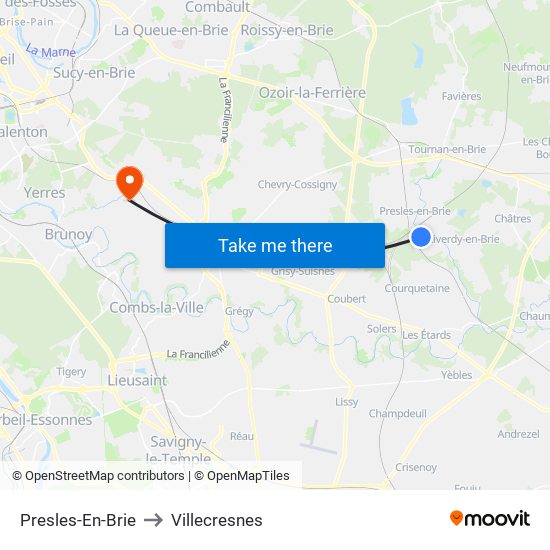 Presles-En-Brie to Villecresnes map