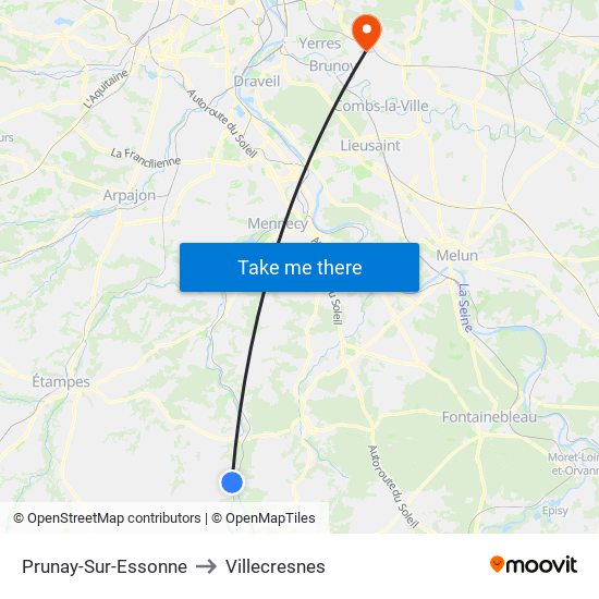 Prunay-Sur-Essonne to Villecresnes map