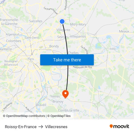 Roissy-En-France to Villecresnes map