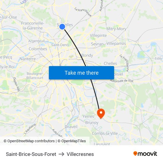 Saint-Brice-Sous-Foret to Villecresnes map