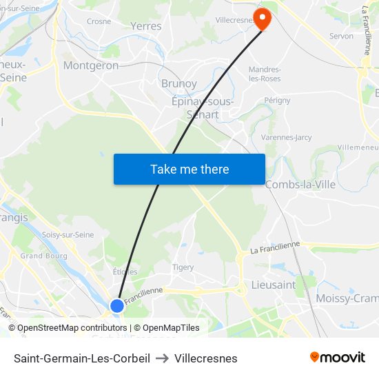 Saint-Germain-Les-Corbeil to Villecresnes map