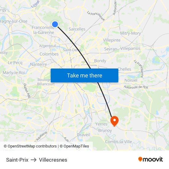 Saint-Prix to Villecresnes map