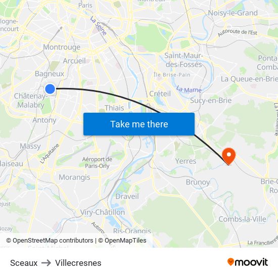 Sceaux to Villecresnes map