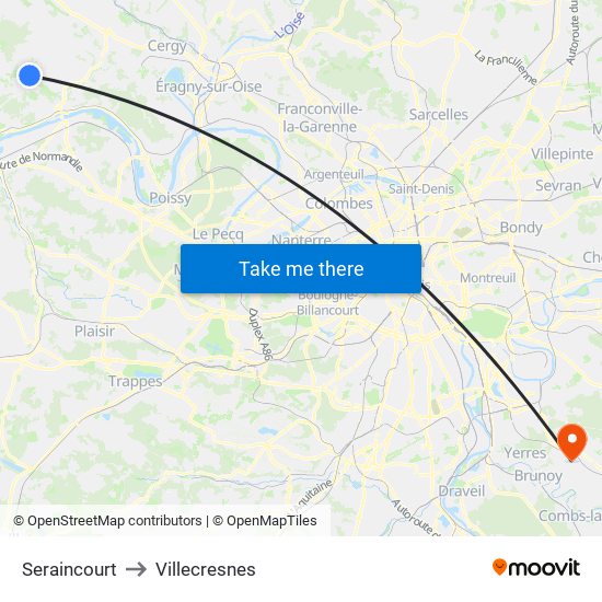 Seraincourt to Villecresnes map