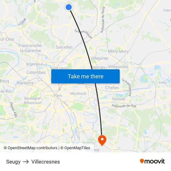 Seugy to Villecresnes map