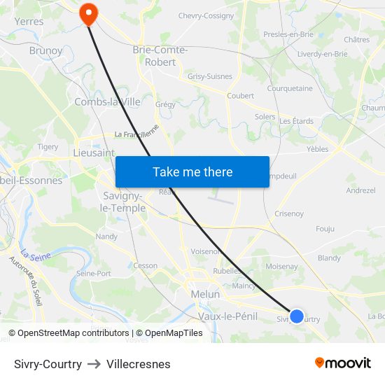 Sivry-Courtry to Villecresnes map