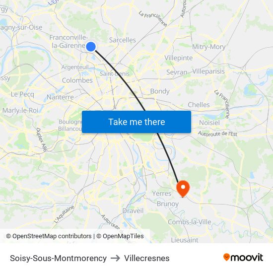 Soisy-Sous-Montmorency to Villecresnes map