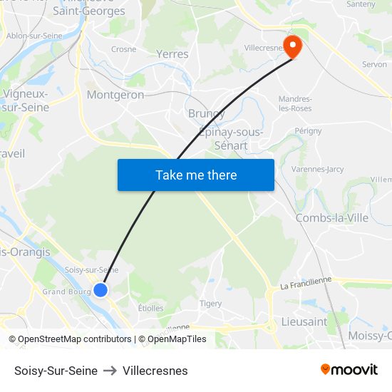 Soisy-Sur-Seine to Villecresnes map