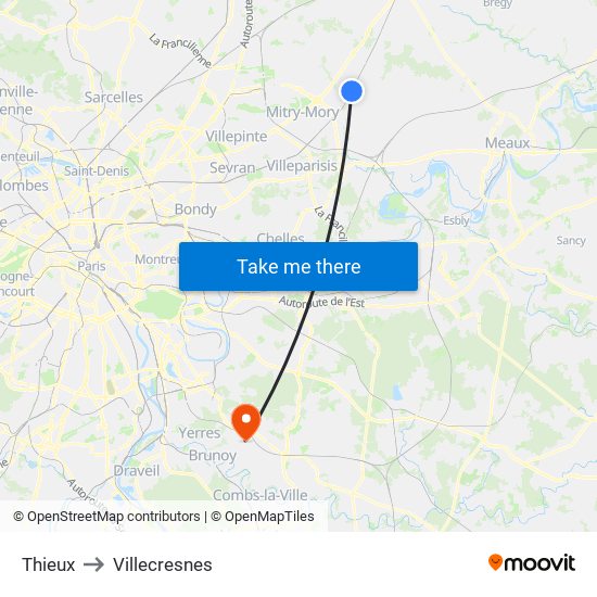Thieux to Villecresnes map