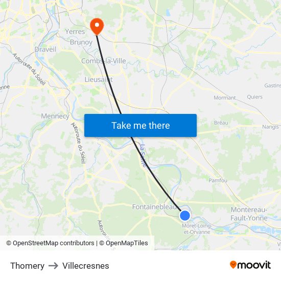 Thomery to Villecresnes map