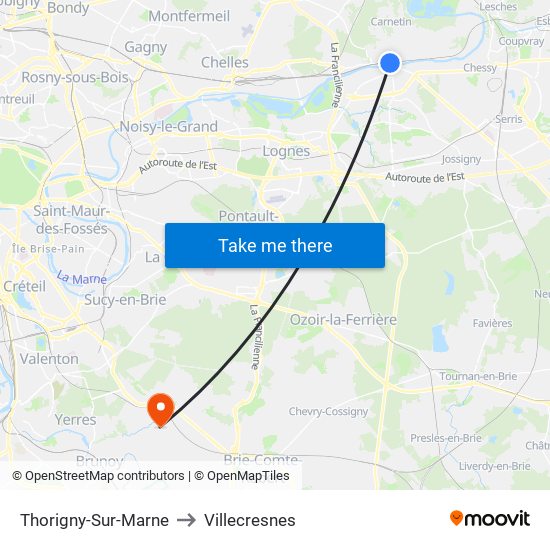 Thorigny-Sur-Marne to Villecresnes map