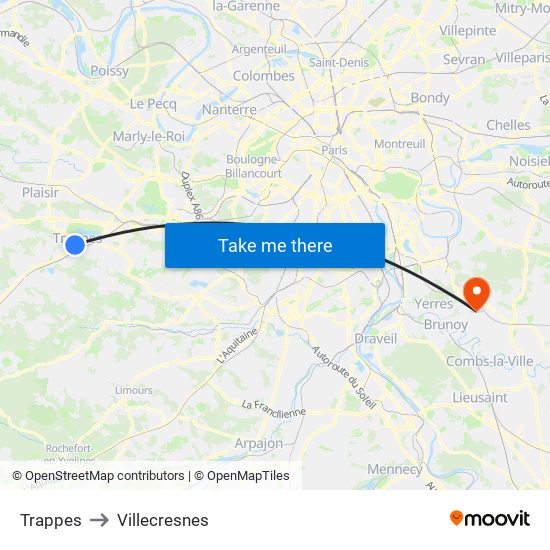 Trappes to Villecresnes map