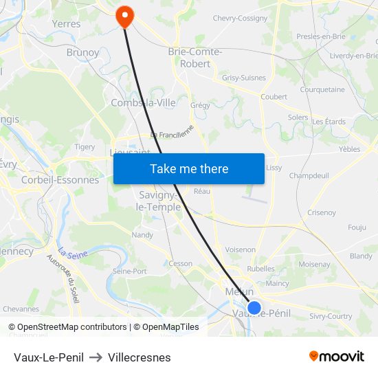 Vaux-Le-Penil to Villecresnes map