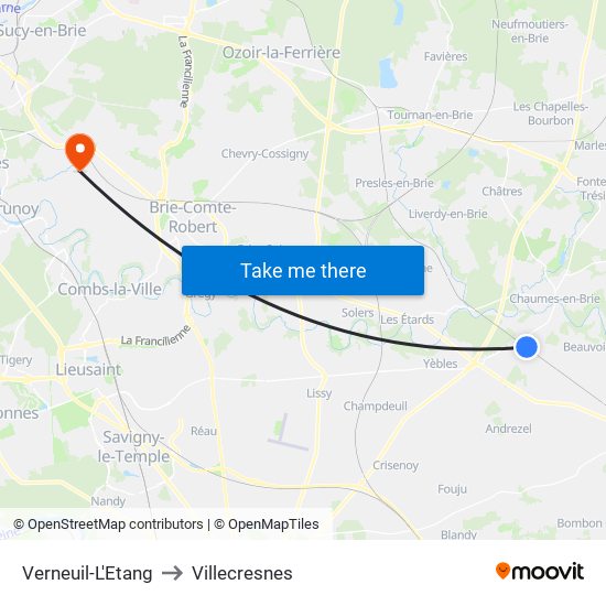Verneuil-L'Etang to Villecresnes map