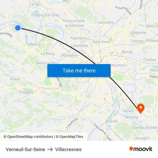 Verneuil-Sur-Seine to Villecresnes map