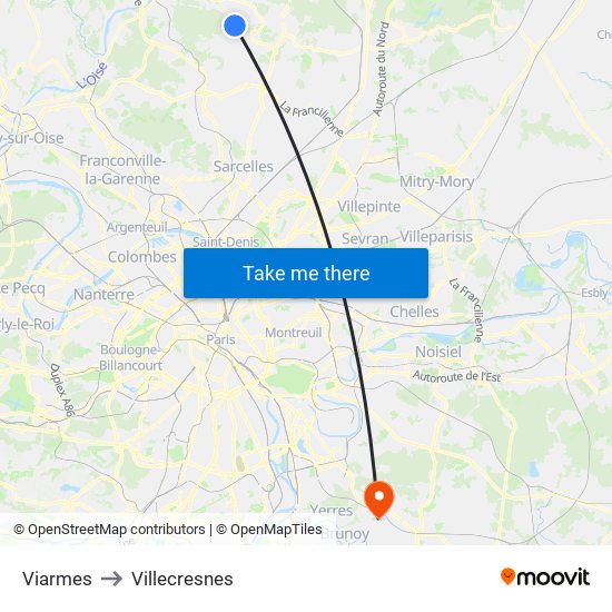 Viarmes to Villecresnes map
