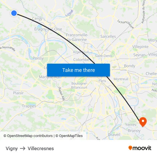 Vigny to Villecresnes map