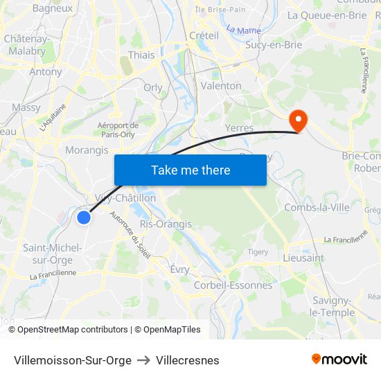 Villemoisson-Sur-Orge to Villecresnes map