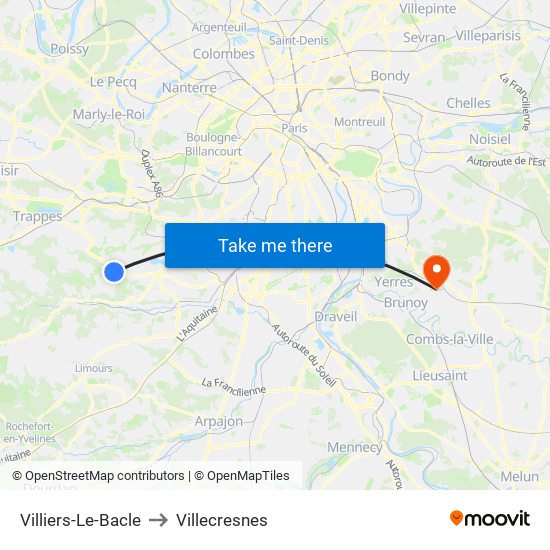 Villiers-Le-Bacle to Villecresnes map