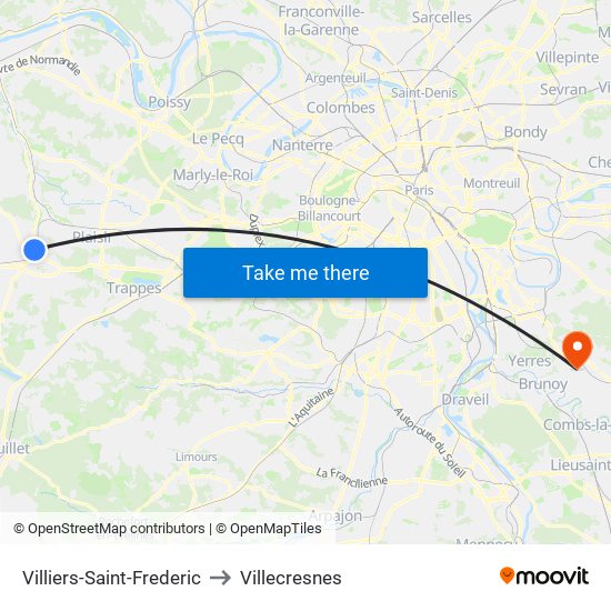 Villiers-Saint-Frederic to Villecresnes map