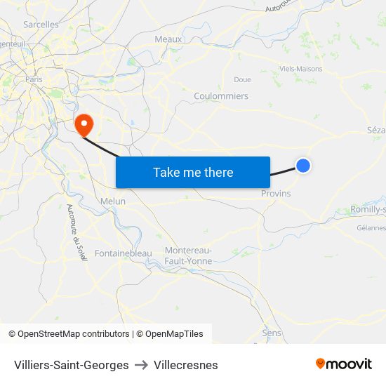 Villiers-Saint-Georges to Villecresnes map