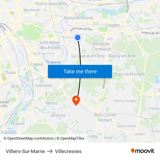 Villiers-Sur-Marne to Villecresnes map
