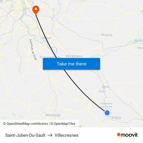 Saint-Julien-Du-Sault to Villecresnes map