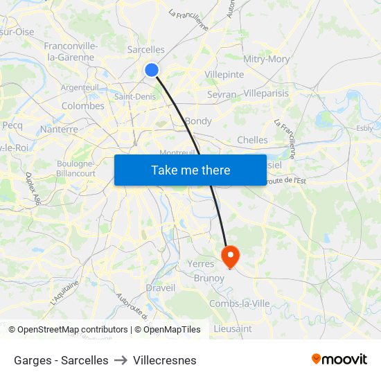 Garges - Sarcelles to Villecresnes map