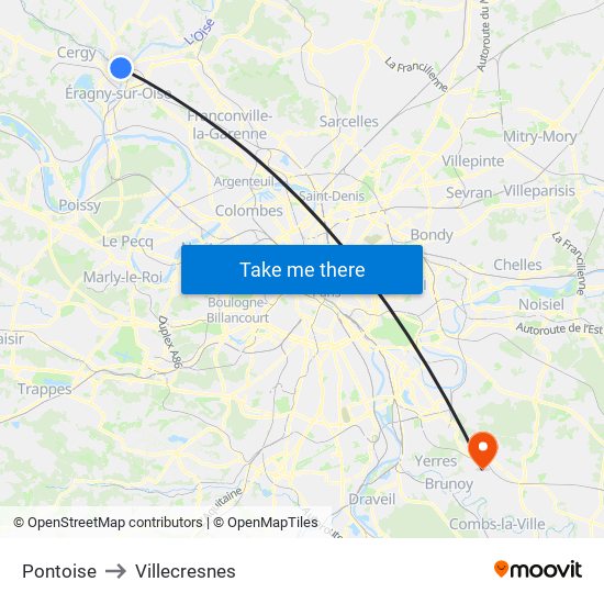 Pontoise to Villecresnes map