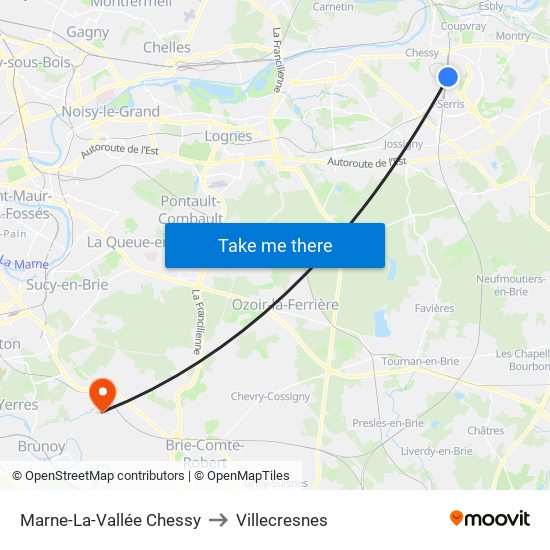 Marne-La-Vallée Chessy to Villecresnes map