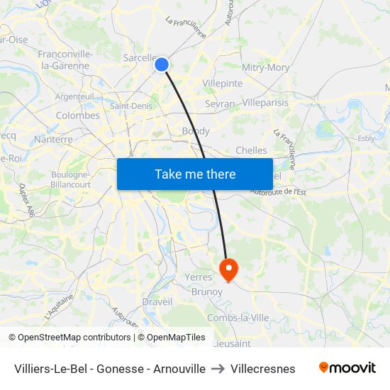 Villiers-Le-Bel - Gonesse - Arnouville to Villecresnes map