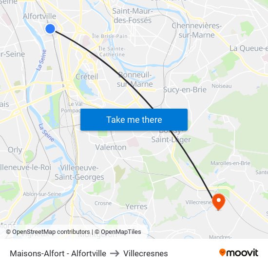 Maisons-Alfort - Alfortville to Villecresnes map