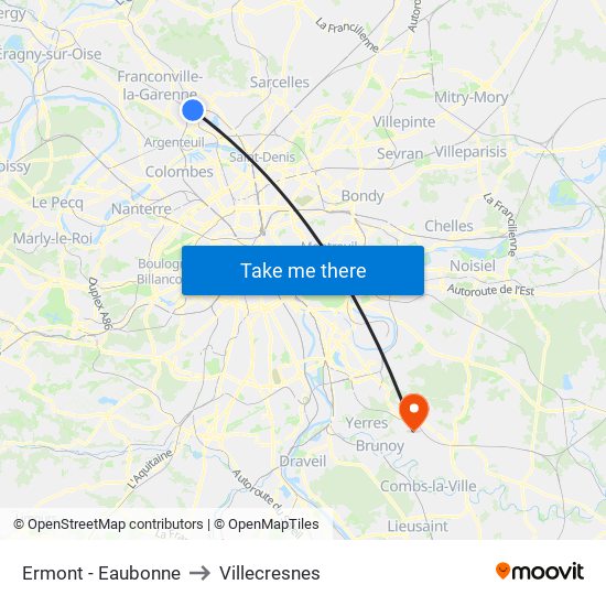 Ermont - Eaubonne to Villecresnes map