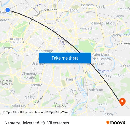 Nanterre Université to Villecresnes map
