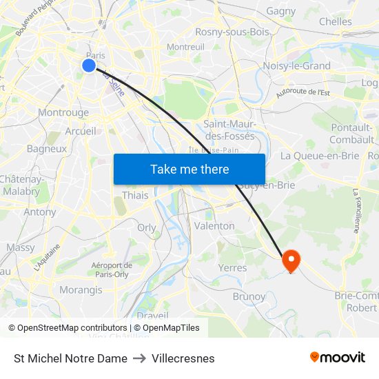 St Michel Notre Dame to Villecresnes map