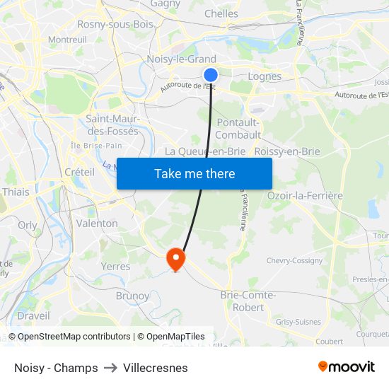 Noisy - Champs to Villecresnes map