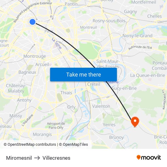 Miromesnil to Villecresnes map
