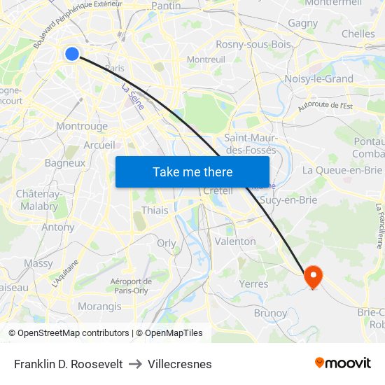 Franklin D. Roosevelt to Villecresnes map
