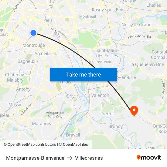 Montparnasse-Bienvenue to Villecresnes map