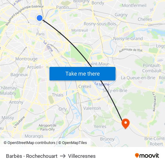 Barbès - Rochechouart to Villecresnes map