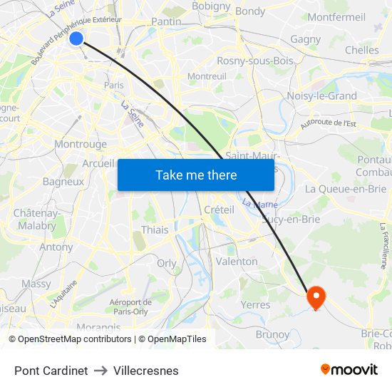 Pont Cardinet to Villecresnes map